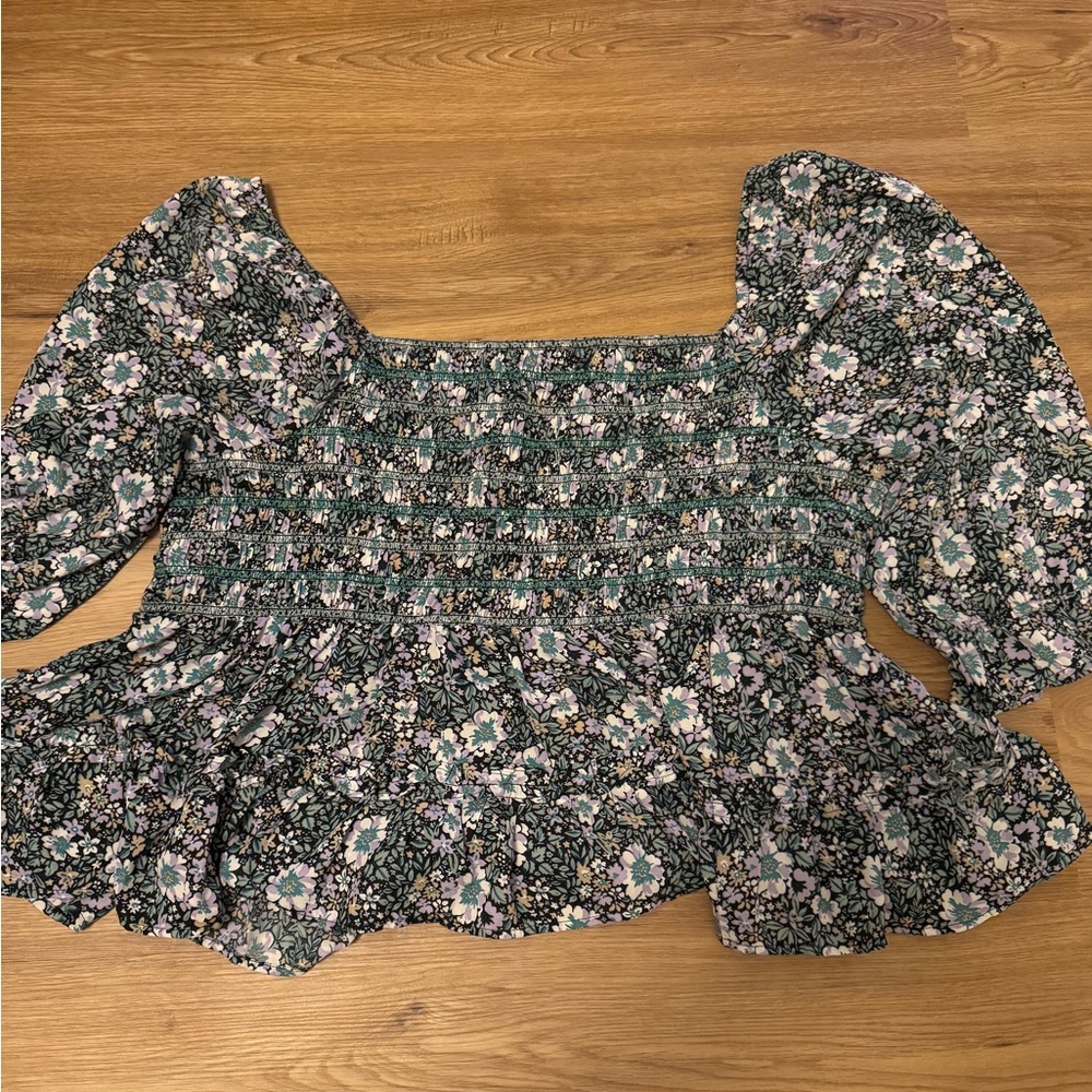 American Eagle Outfitters Black and White Peplum Blouse